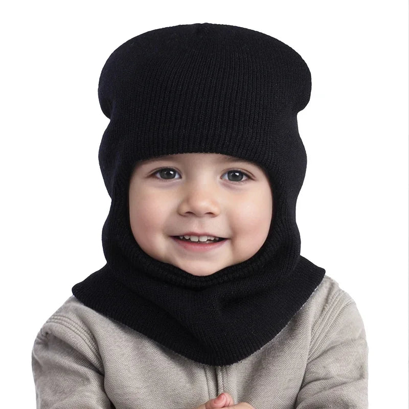 Baby Winter Balaclava One-Piece Hat Scarf Warm Knitted Woolen Ear Protection for Toddler Kids 1-7Y