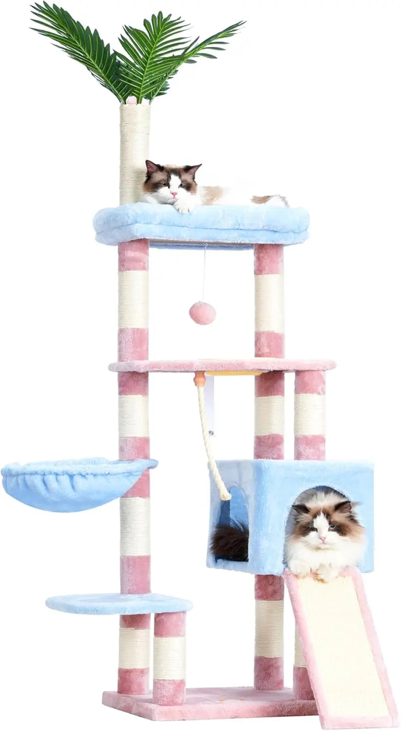 Cat Tree,Cat Tower for Indoor Cats, 65.4 inches Cat Condo with Perches, Basket,Multi-Level Plush Furniture
