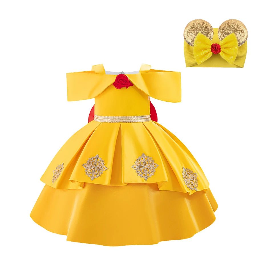 Princess Dress for Baby Girl Children Performance Clothing Baby Birthday Party Puffy Dress With Headband Christmas Costume 6M-3Y