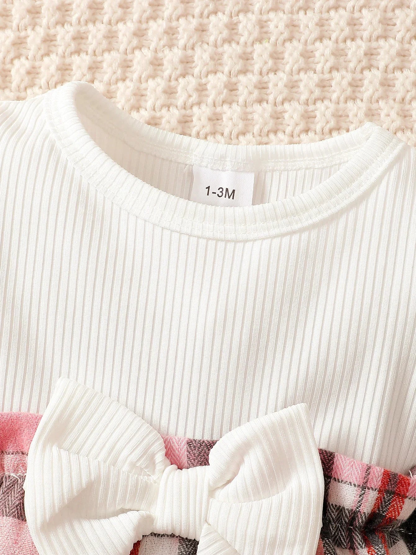 0-18 Months Baby Girl Spring Autumn Outfit Pink Checkered Flying Sleeve Long Sleeve Jumpsuit + Headband