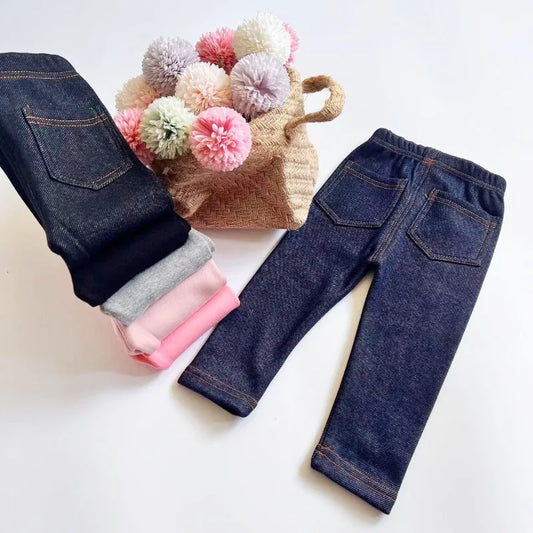 Winter Baby Boys Imitation Denim 2-6Y Children Thin Loose Trousers Boys Stretch Warm Pants Autumn Fashion Kids Fleece Jeans