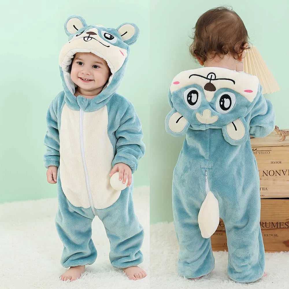 Baby Kigurumis Pajama Toddler Winter Cartoon Jumpsuit Boys Girls Plush Flannel Overalls Kids Bear Lion Penguin Dino Costumes