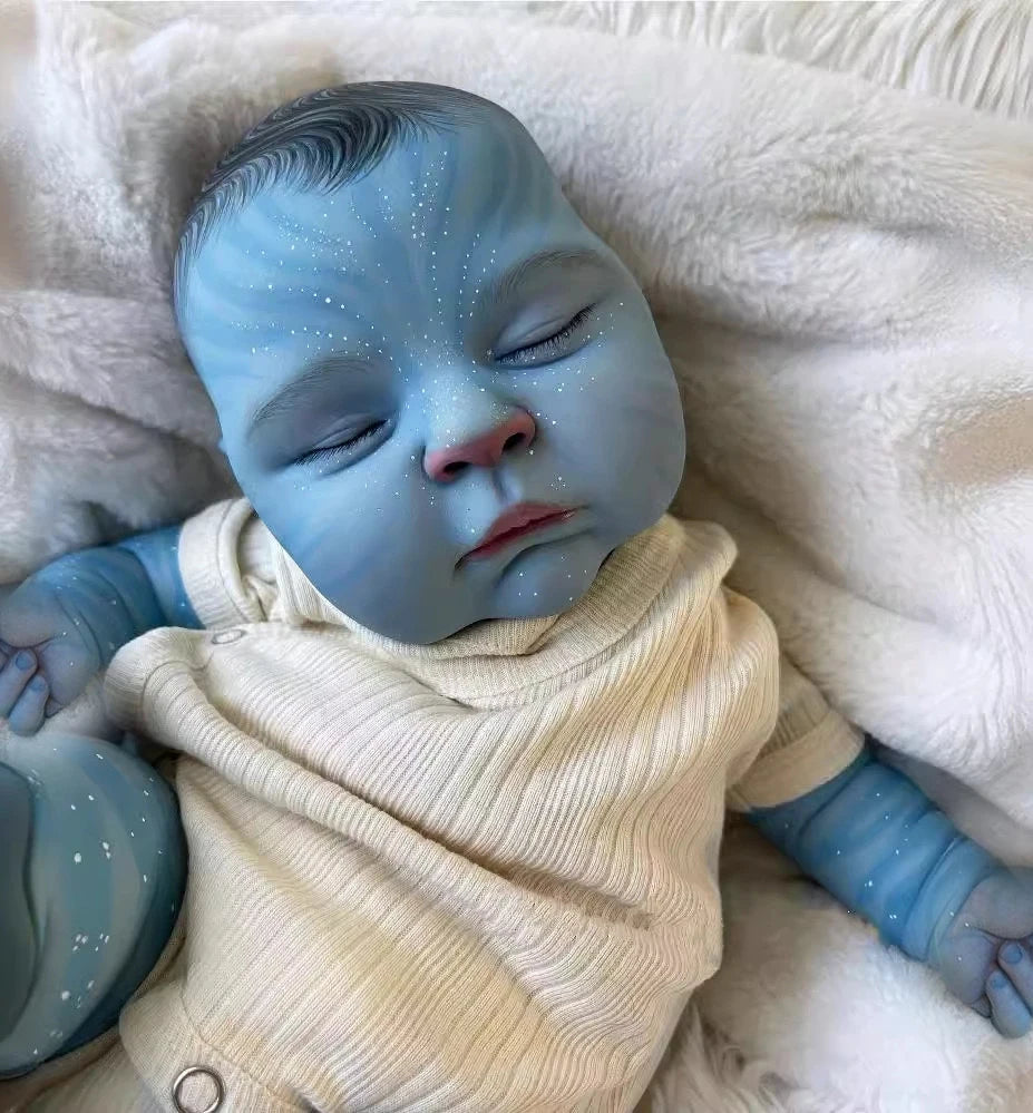 18inch Handmade Reborn Baby Avatar Doll Peaches Lifelike Painting Blue Elien Baby Collectible Art Doll Gifts for Children