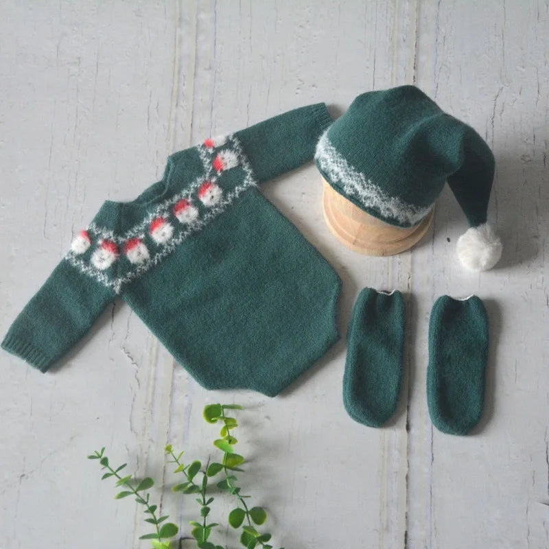 Christmas Baby Clothes Birth Photography Props Articles Newborn Knitted Outfit Costume Infant Photo Shoot Accessories Male Sets
