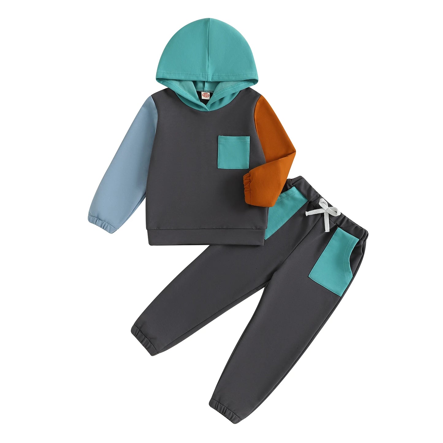 Adorable Infant Boys 2-Piece Set Stylish Hoodie and Pants Combo for Autumn Wear with Trendy Color Block Design