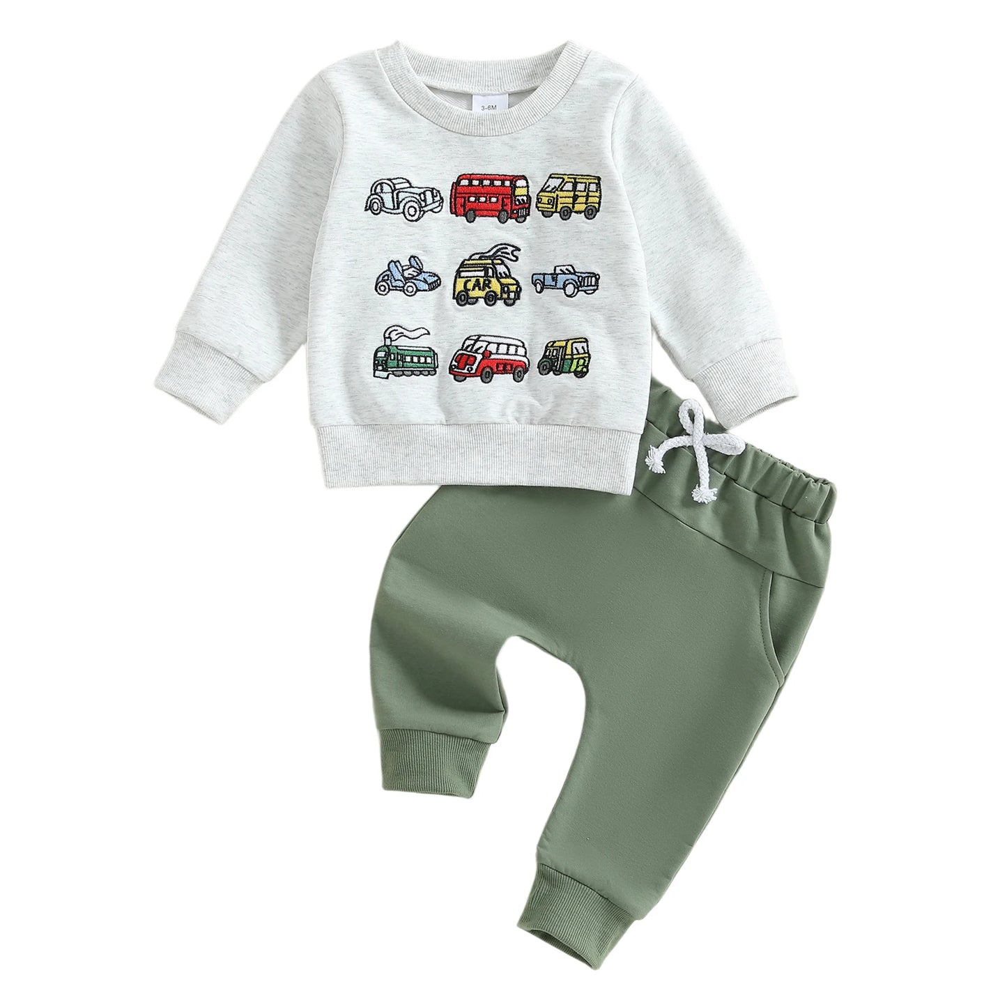 Cute Toddler Boy Autumn Clothes Cars Print Sweater Elastic Waist Pants 2 Piece Set for Fall Season Style