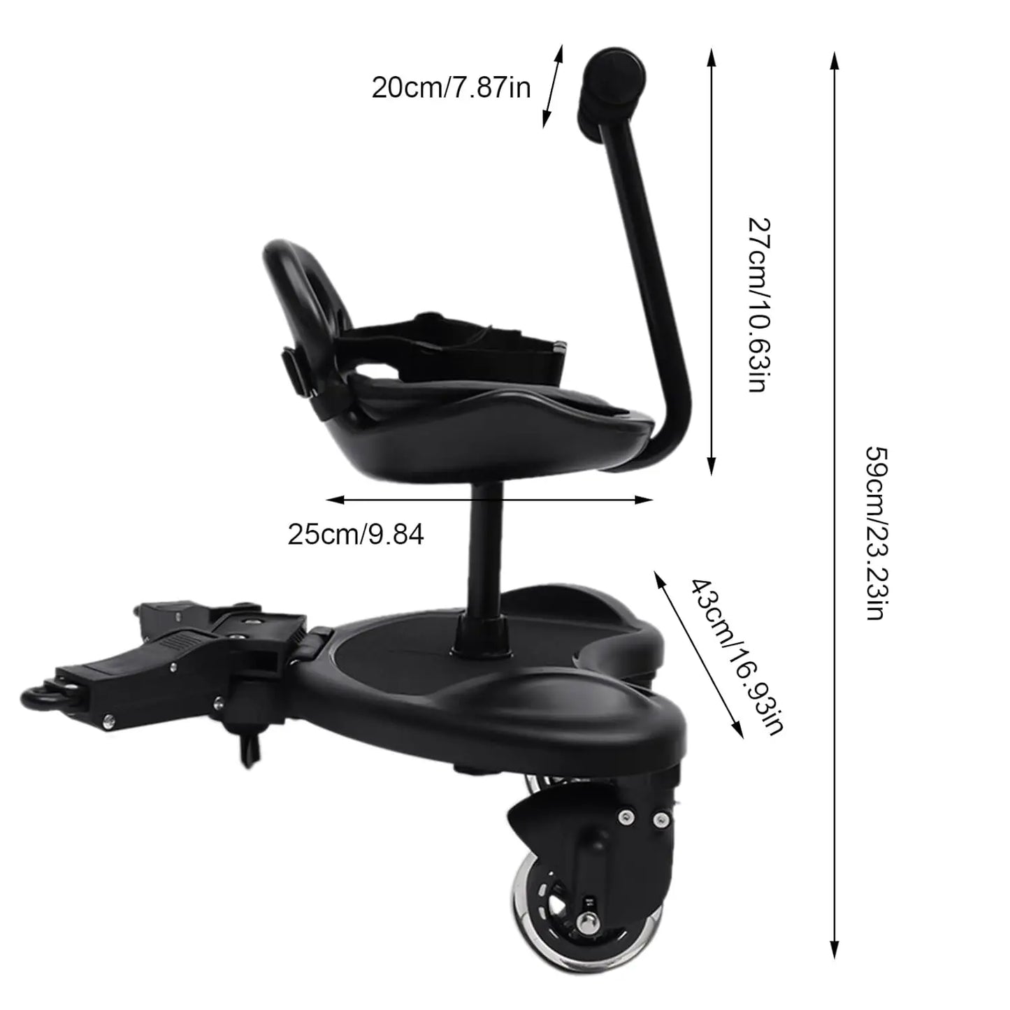 Universal Stroller Board, Non-Slip Stroller Standing Boar, Kid Board Buggy Wheeled Board w/Seat, Max Load 25kg