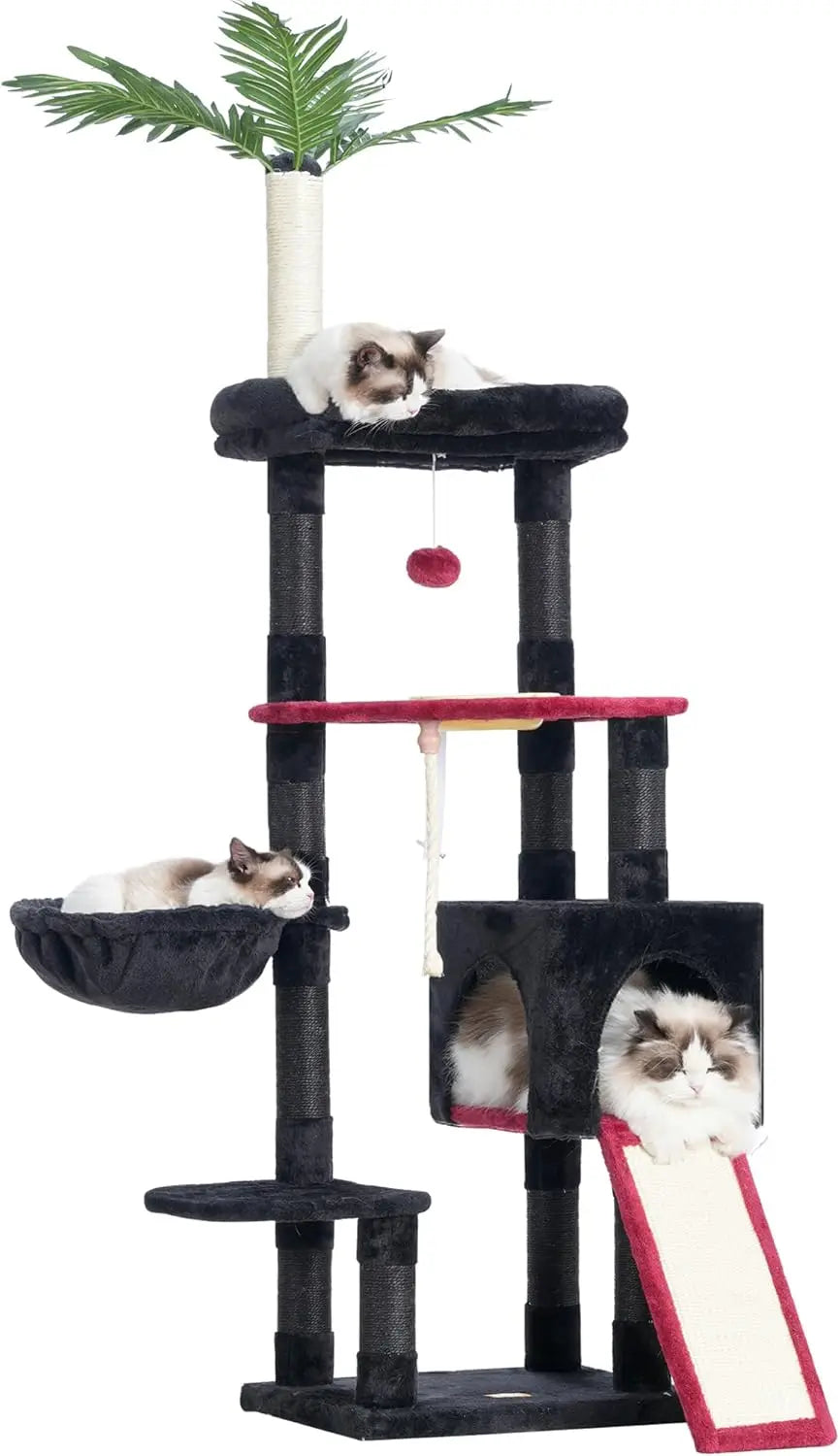 Cat Tree,Cat Tower for Indoor Cats, 65.4 inches Cat Condo with Perches, Basket,Multi-Level Plush Furniture
