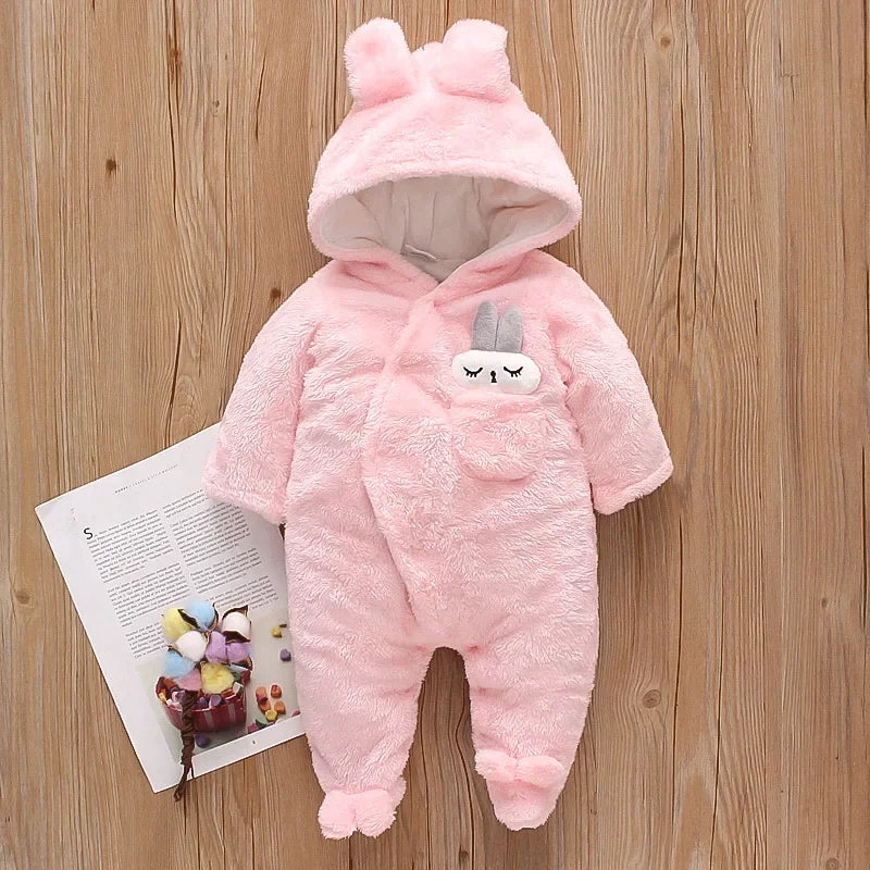 New Autumn Winter Baby Plush Climbing Clothes - Warm Thick Cartoon Dog/Rabbit Cotton Outfit for 0-2 Years Old | Cute Baby Romper
