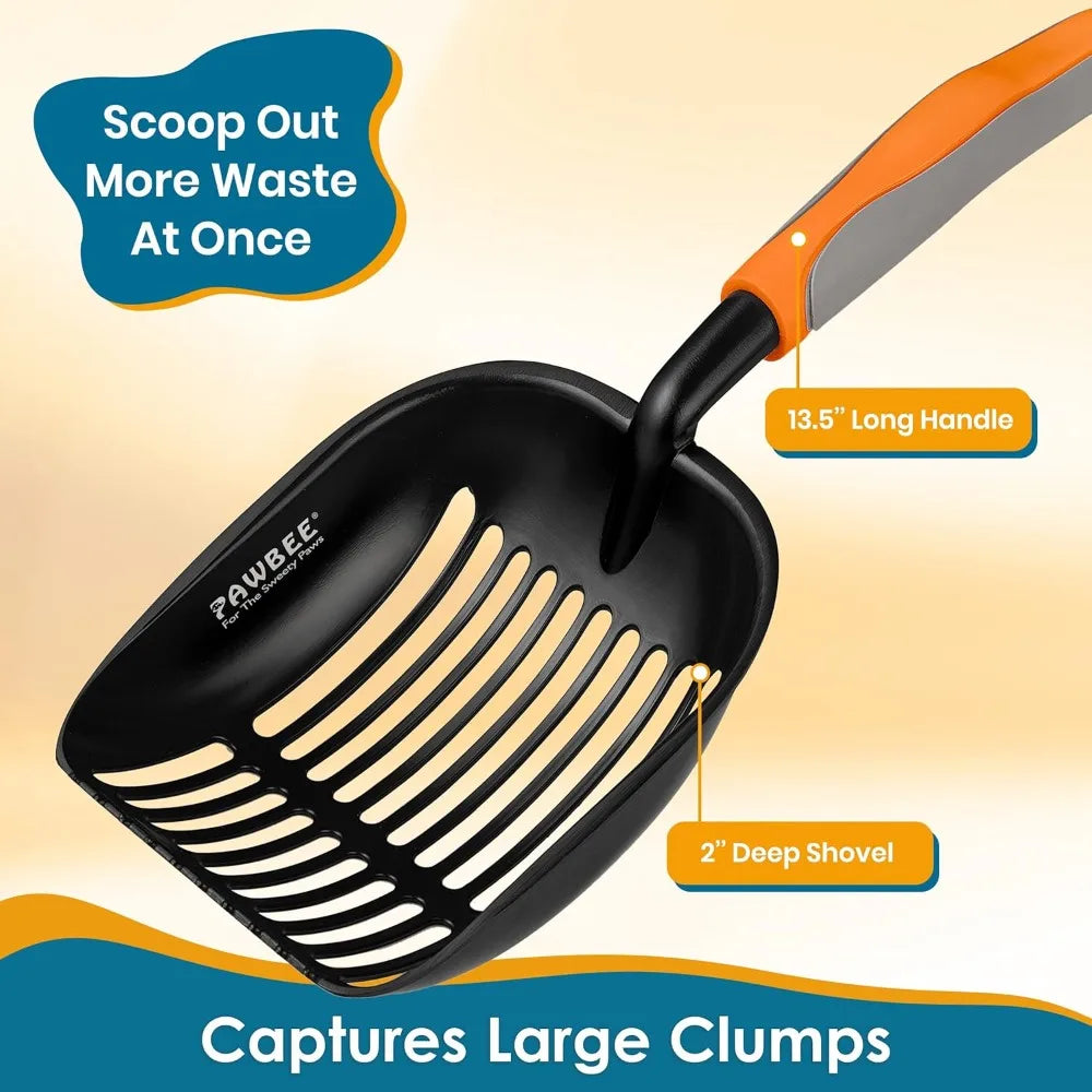 PAWBEE Metal Cat Litter Scoop, Premium Non-Stick Cat Litter Scooper with Holder, Deep Shovel metal pooper scooper, Long Non-Slip