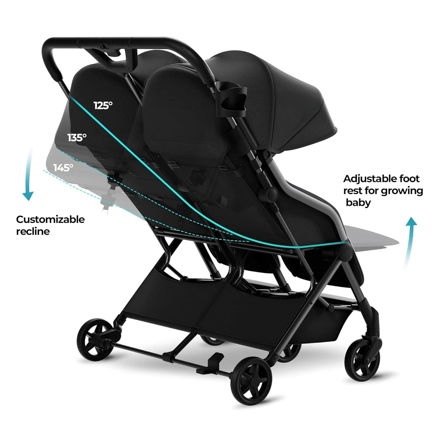 Double Stroller,Lightweight Side by Side Stroller for Newborn and Toddler,Easy Fold, Spacious Seats with Recline, UPF50+ Canopy