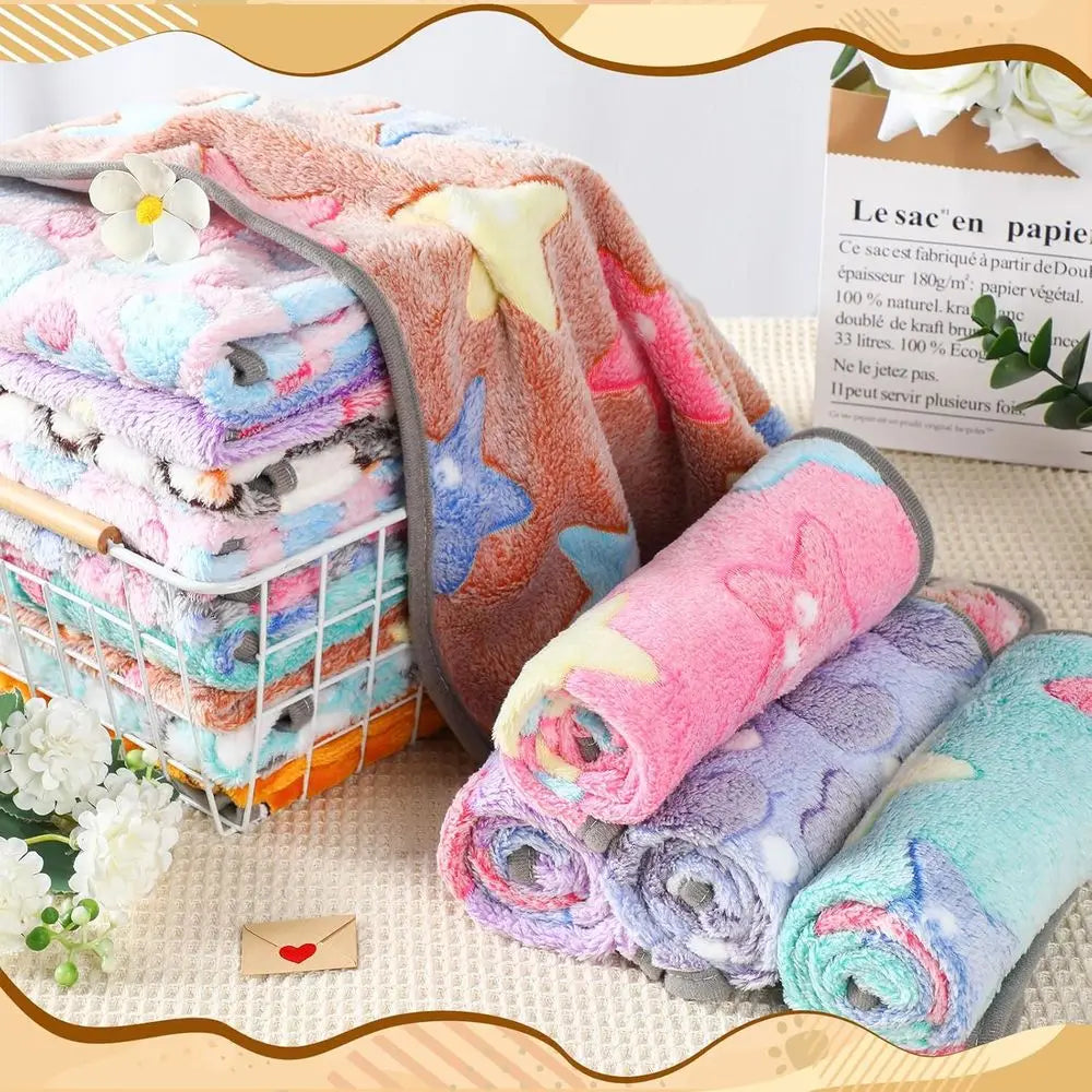 60 Pack Soft Flannel Christmas-Themed Fleece Blankets for Small Pets, Washable, 16x24