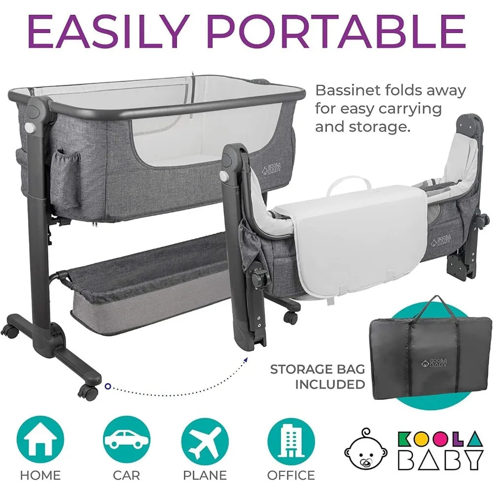 Portable Baby Bedside Sleeper, Folding Crib with Storage Basket for Newborns