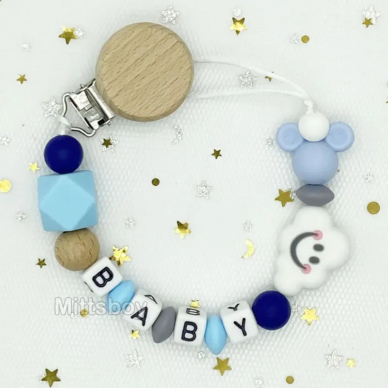 Free Handmade Personalized Name Baby Pacifier Clips Chains Silicone Beads Teether Teething Toys Dummy Holder Pacifier Chain Gift