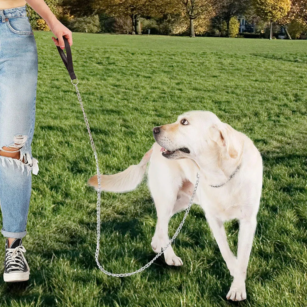 Chew Proof Dog Leash for Medium Large Dogs Heavy Duty Metal Chain Dog Leash with Soft Padded Handle Anti Bite Chain for Pitbull