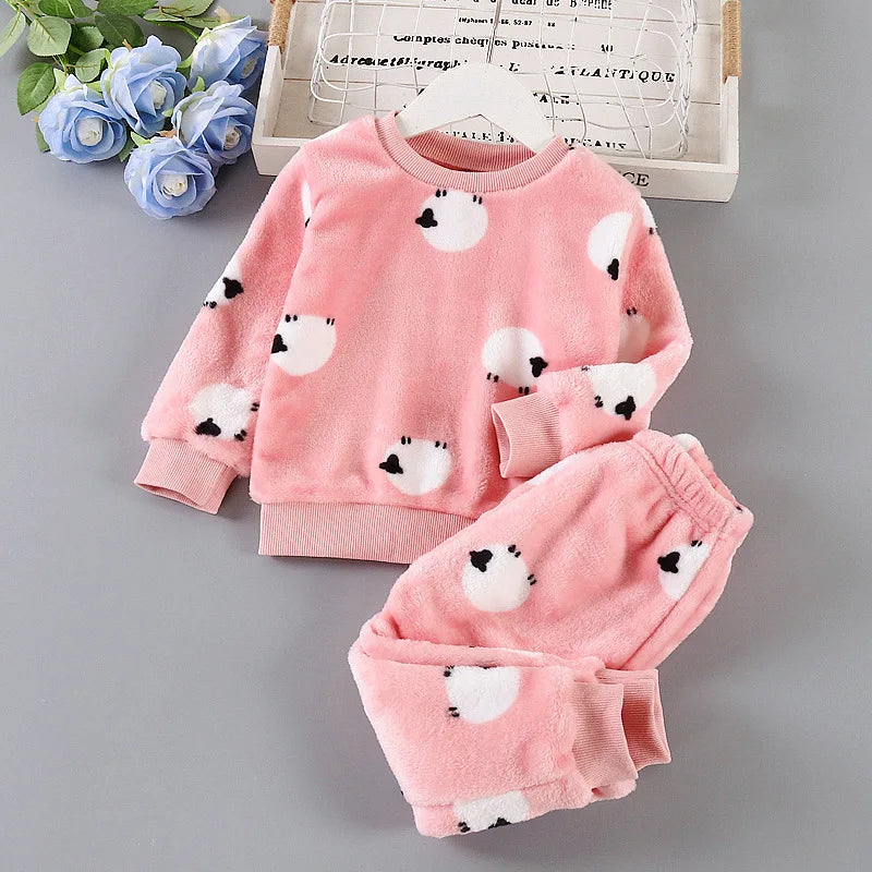 IYEAL Baby Boy Girl Clothes Pajamas Set Flannel Fleece Toddler Children Warm Sleepwear Kids Home Suit Pyjamas Nightwear 1-7Years