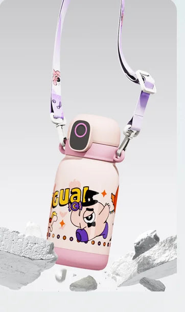 316 Stainless Steel Children's Fingerprint Embossed Insulated Water Bottle Stylish Student Portable Design Dual-Use Straw Cup