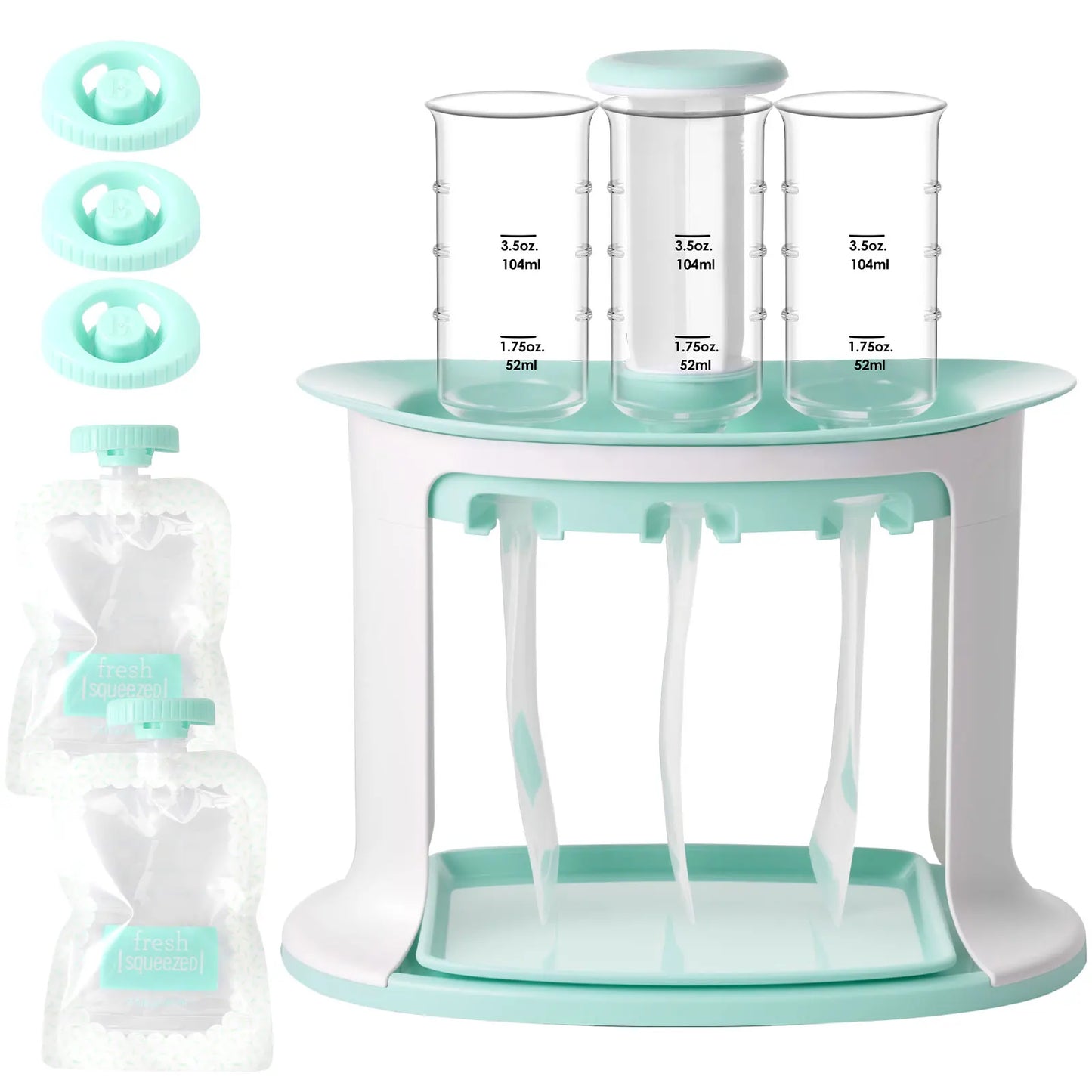 Squeeze Station for Baby Reusable Fruit Puree Pouch Filling Maker with 5 Portable Bags Pouch Filling Station for Homemade Food