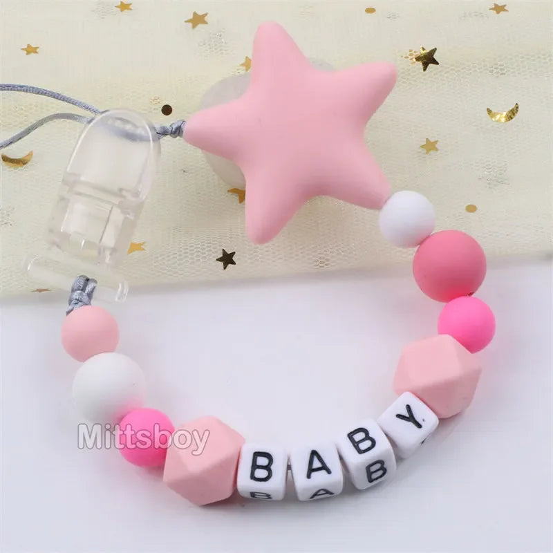Free Handmade Personalized Name Baby Pacifier Clips Chains Silicone Beads Teether Teething Toys Dummy Holder Pacifier Chain Gift