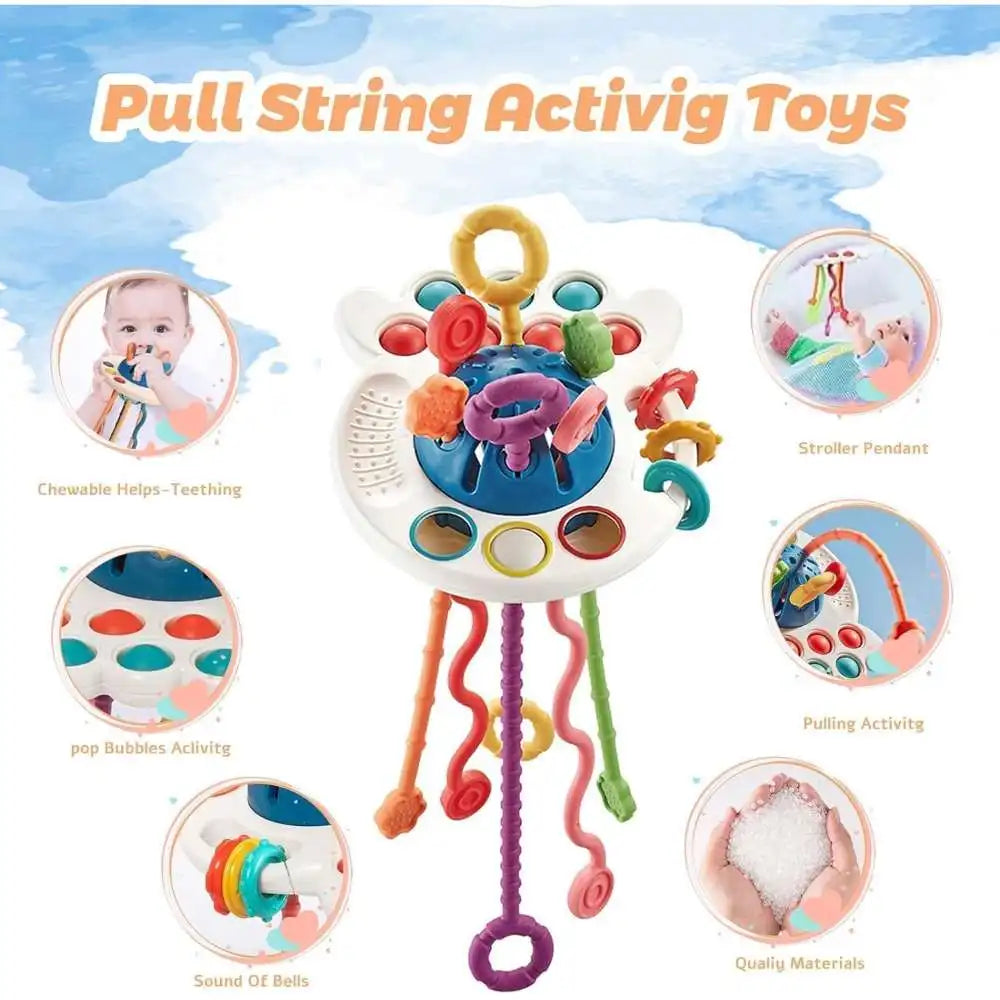 Montessori Baby Toysfor 6-36 Months - Pull String Teether, Analog Cell Phone, Sensory Shapes Simulation Remote Control