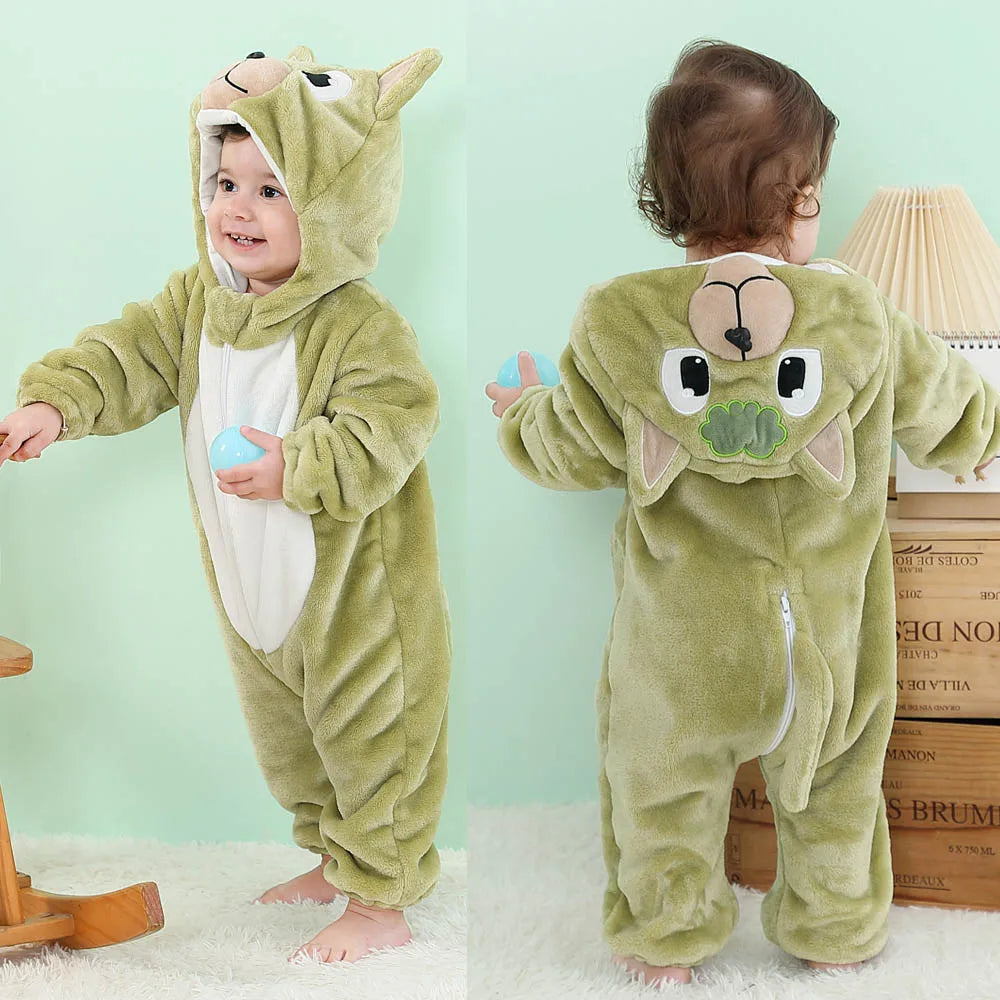 Baby Kigurumis Pajama Toddler Winter Cartoon Jumpsuit Boys Girls Plush Flannel Overalls Kids Bear Lion Penguin Dino Costumes