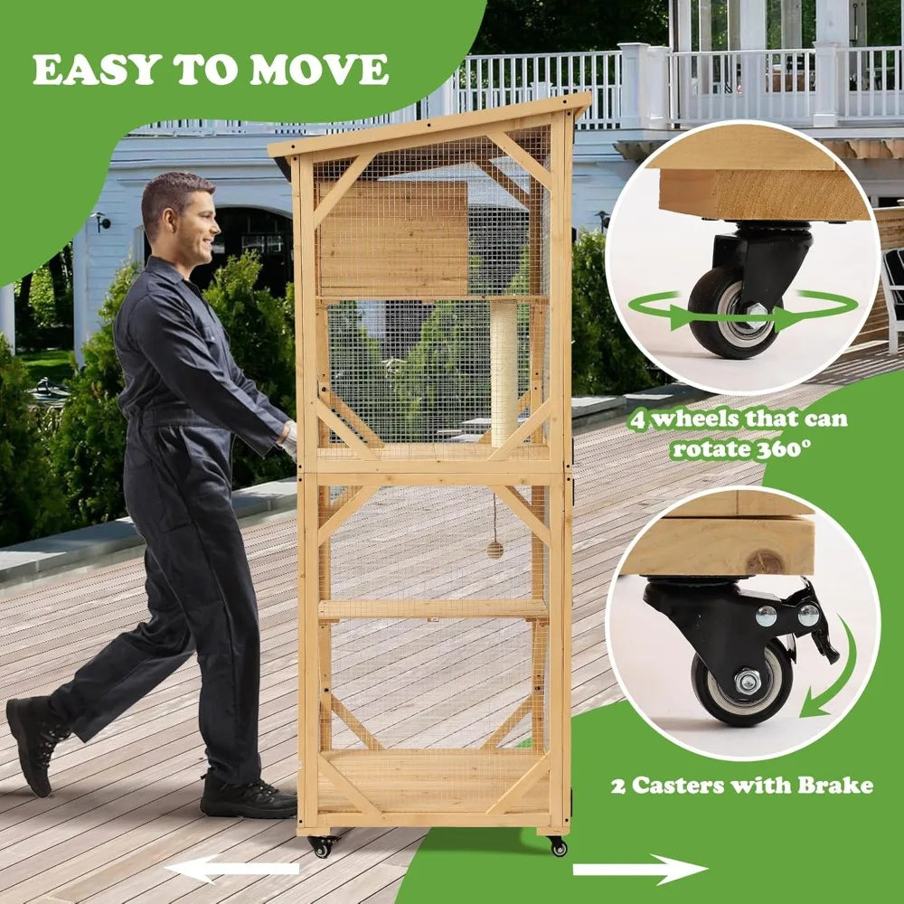 Multi-Level Outdoor Cat Enclosure with Window Access, Portable Indoor Cat House, Removable Floor for Large Cats