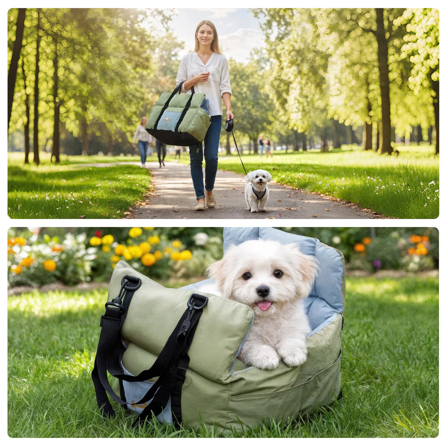 Dog Car Seat Safe & Cozy Travel Bed and Carrier for Small Dogs, Puppies, Pets up to 10 KG, Clip-On Leash & Storage Pockets