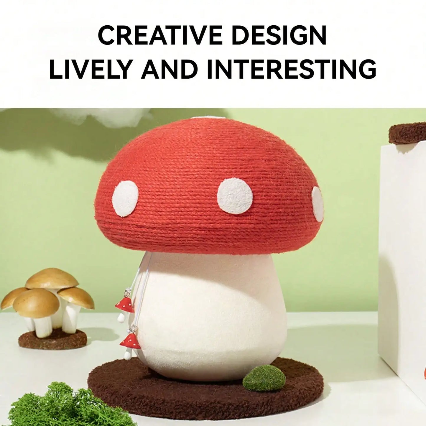 Mushroom Cat Scratcher Post, Mushroom Cat Tree & Cat Toys, Scratching Posts for Indoor Cats with Natural Sisal Rope Cat Tower