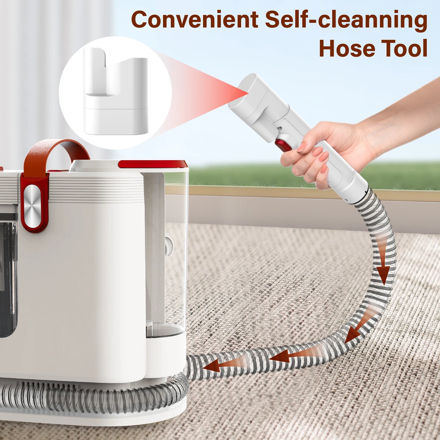WHALL Carpet Cleaner with Wide Path Tool, Self-Cleaning, for Pet Stains on Carpet, Upholstery, Car Seats, and Home Use