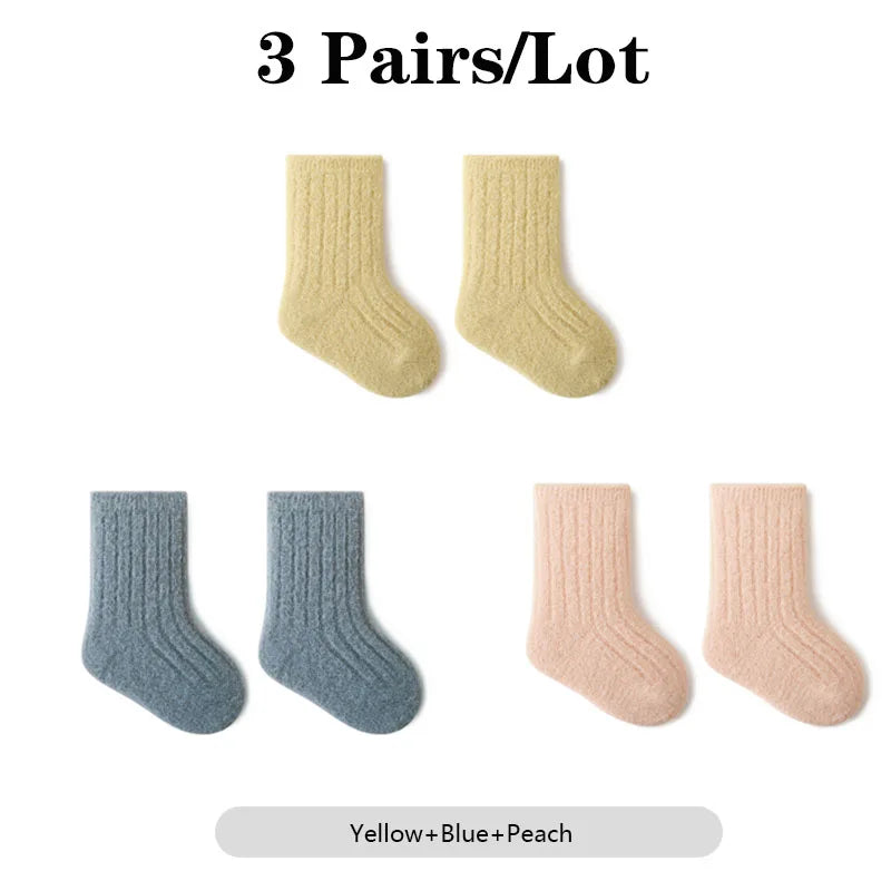 3 Pairs/Lot Warm Baby Socks Autumn Winter Thick Loose Solid Color Kids Mid-Tube Cotton Socks For Boys And Girls
