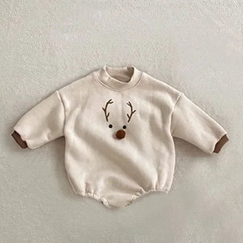 Christmas Children Clothes 0-24M Newborn Baby Boys Girls Bodysuits Long Sleeved Cartoon Velvet Jumpsuit New Year Clothing