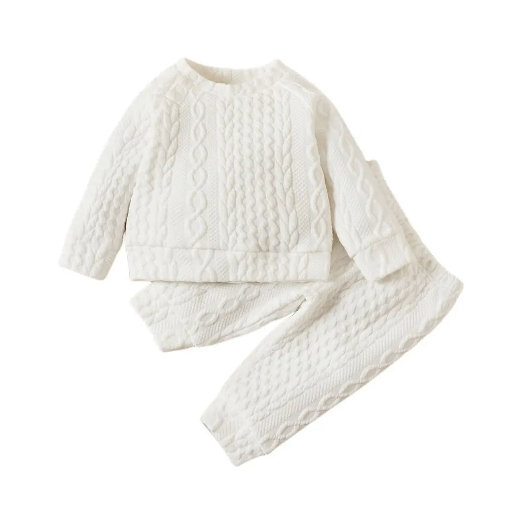 0-3 Years Baby Boys & Girls 2PCS Autumn Winter Outfit Solid Color Long Sleeve Top + Pants Daily Casual