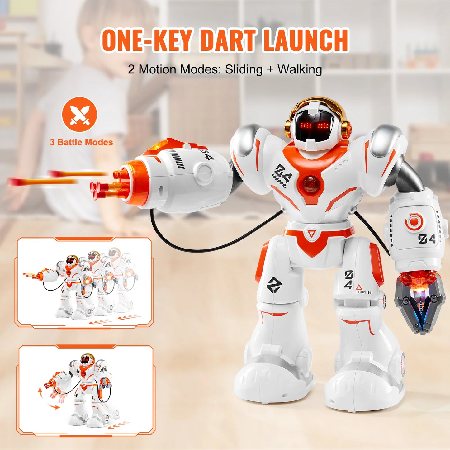 SucceBuy RC Robot Toys for Kids Battle Mode Programmable Remote Control Smart Robot with Bullets Interactive Dancing Robot
