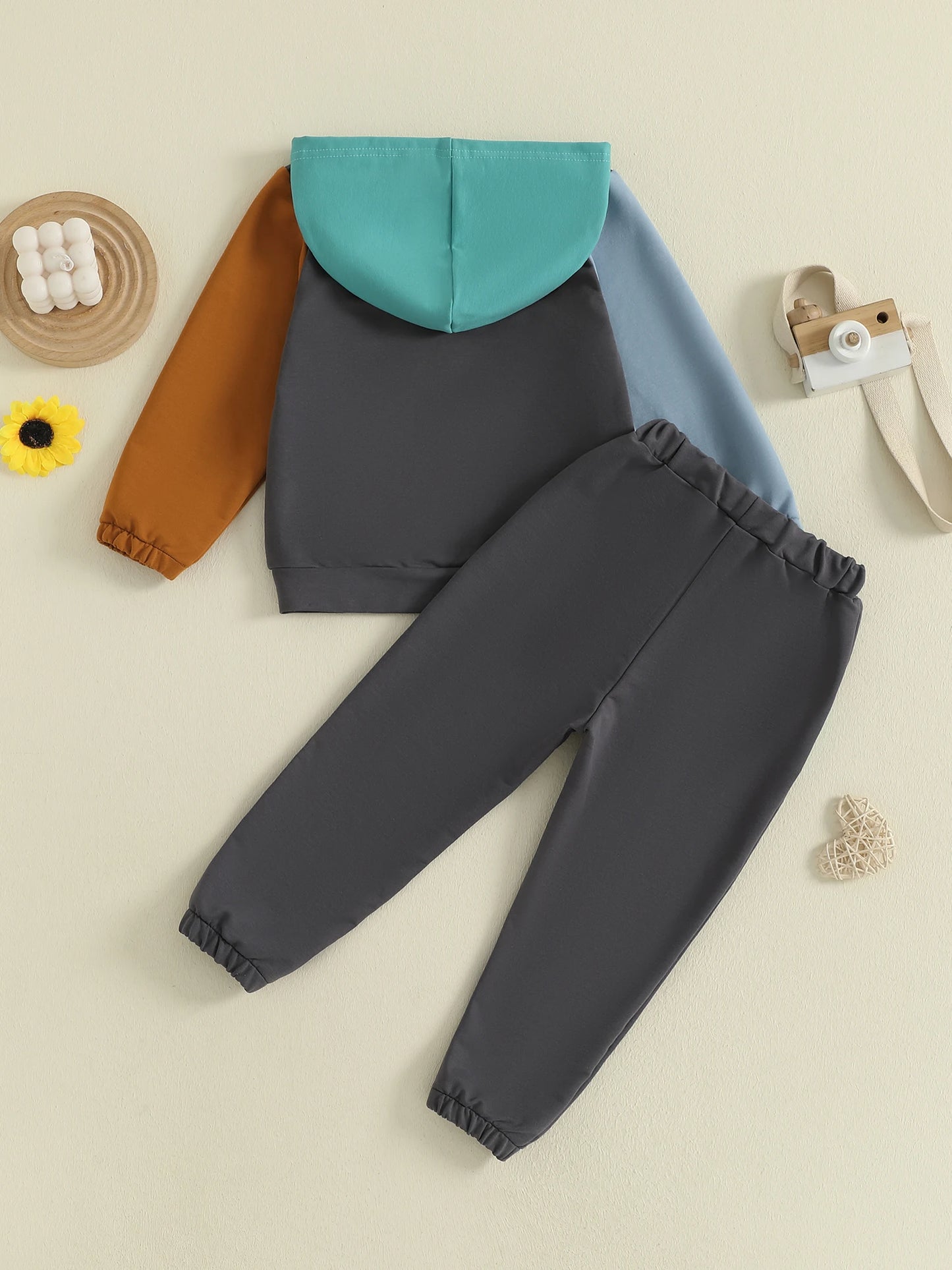 Adorable Infant Boys 2-Piece Set Stylish Hoodie and Pants Combo for Autumn Wear with Trendy Color Block Design