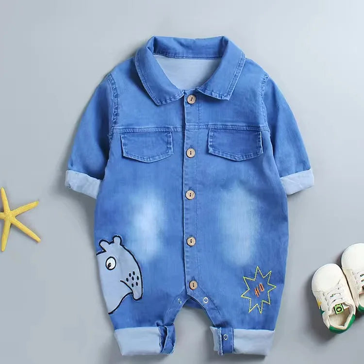 Baby clothes newborn jumpsuit denim romper spring and autumn boy girl romper baby fart romper romper cartoon giraffe romper