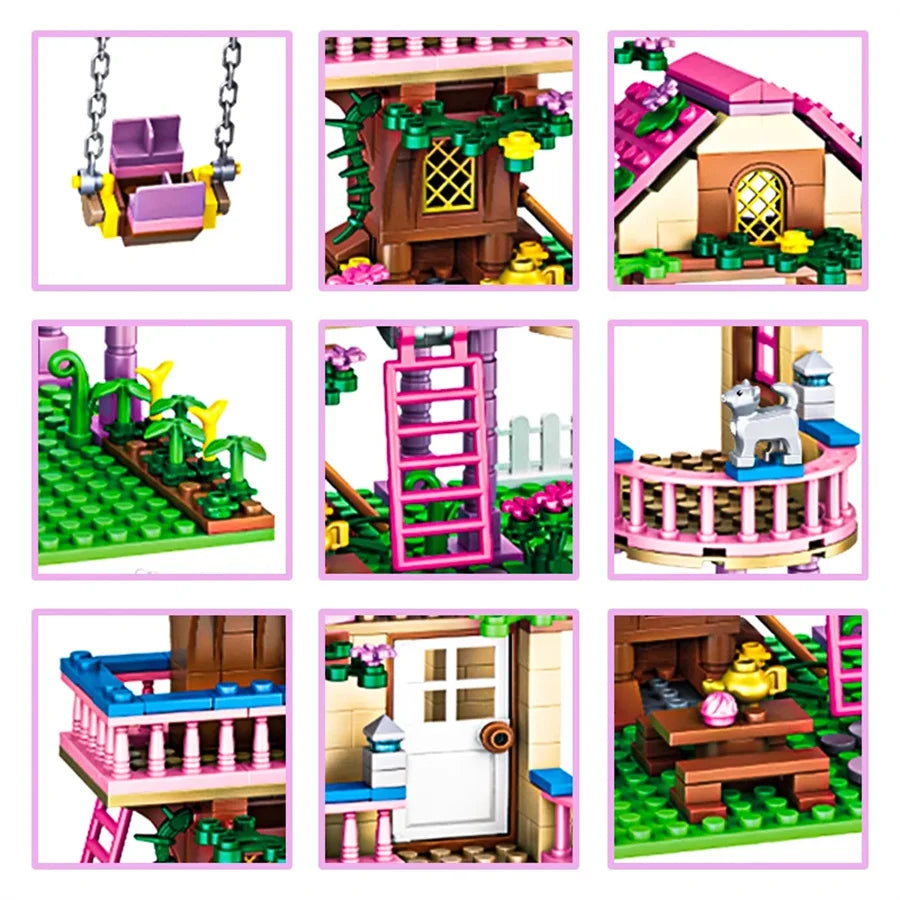 Friendship Dream Tree House Forest Cabin Princess Castle Building Blocks Street View Girls Bricks Model Assembly Toys Kid Gifts