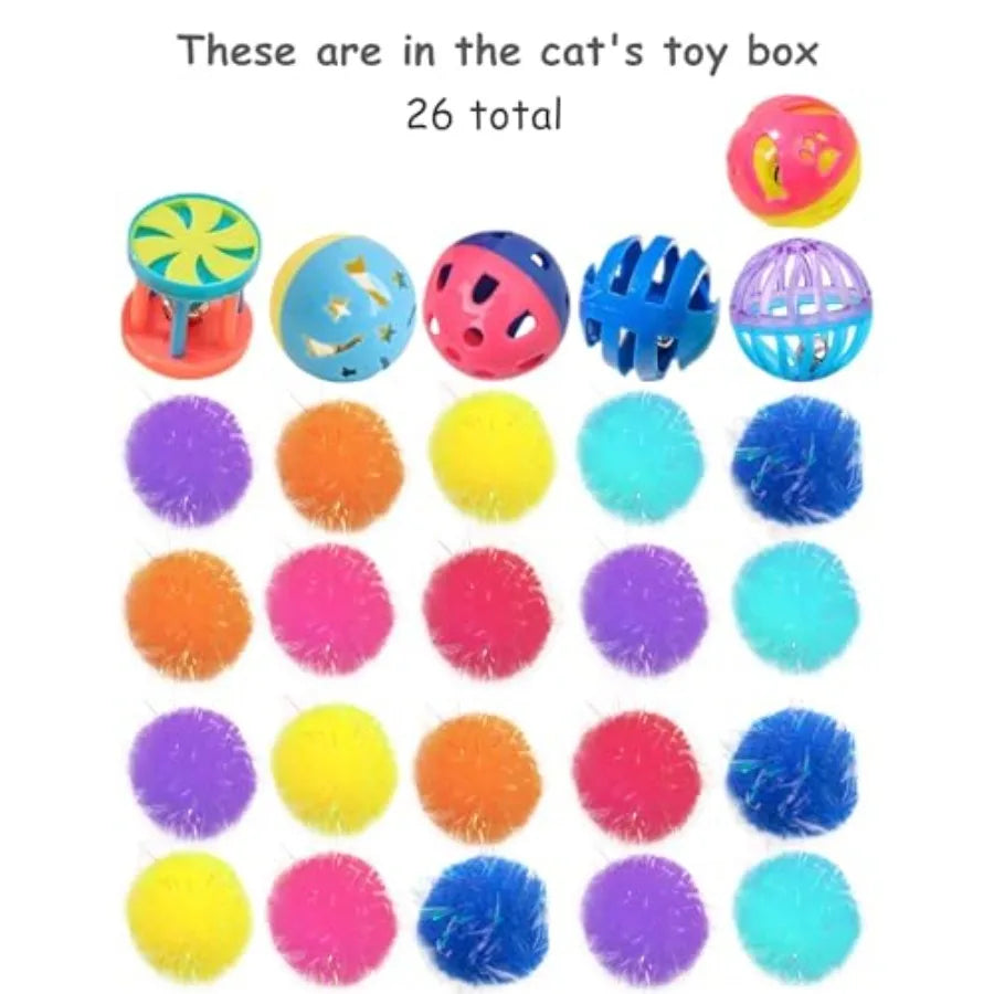 26Piece Cat Toy Set for Cats and Kittens 1.5'' 2.1'' Cat Toys Value Pack