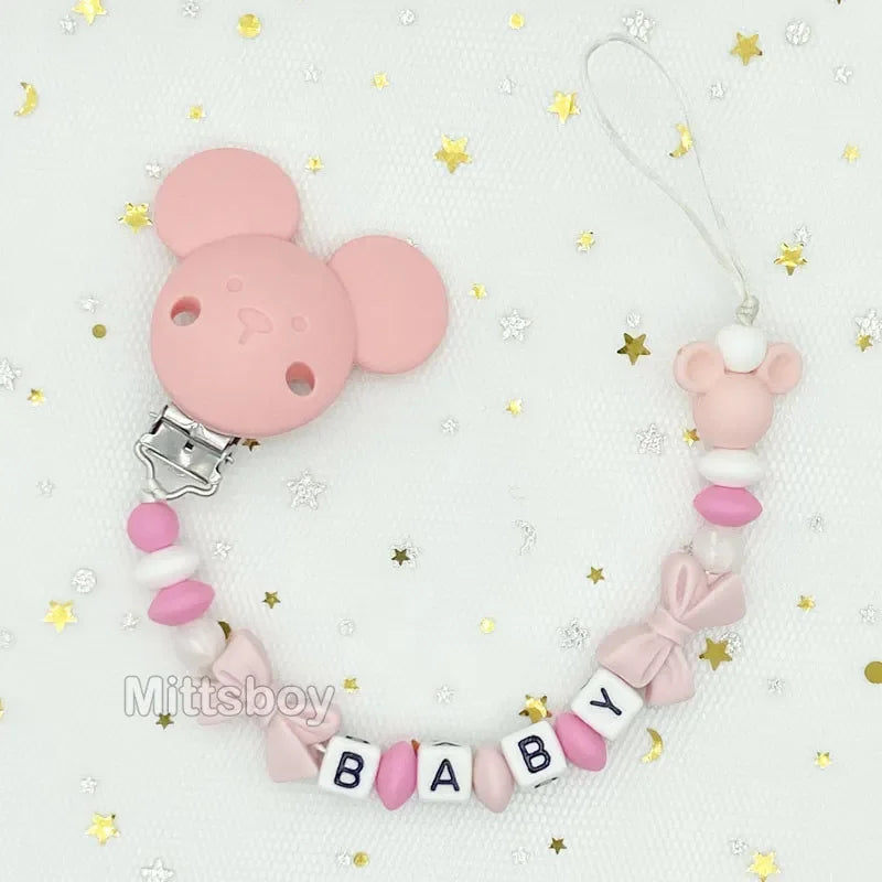 Free Handmade Personalized Name Baby Pacifier Clips Chains Silicone Beads Teether Teething Toys Dummy Holder Pacifier Chain Gift