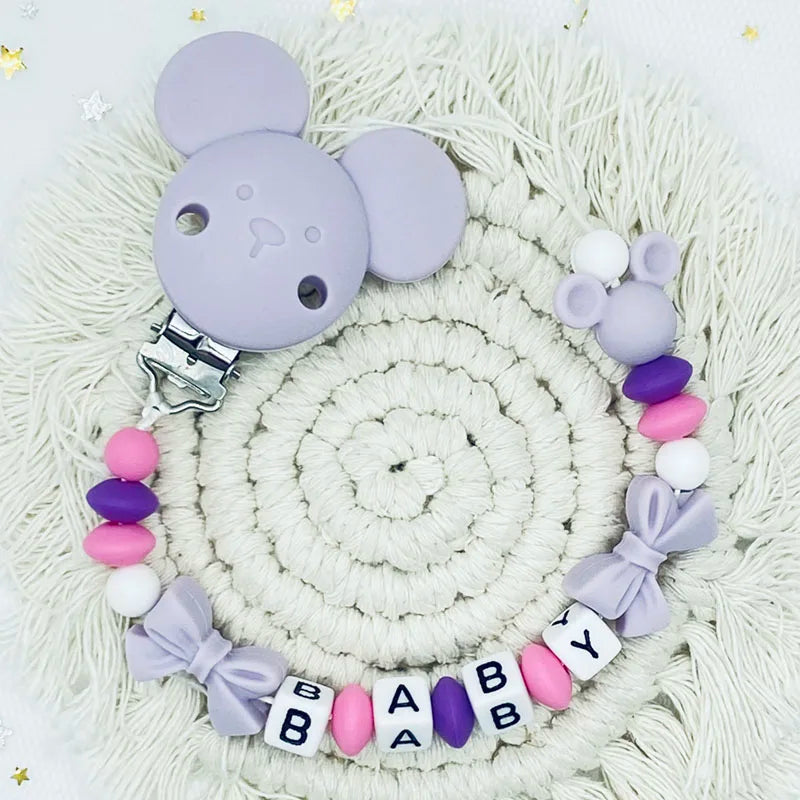 Free Handmade Personalized Name Baby Pacifier Clips Chains Silicone Beads Teether Teething Toys Dummy Holder Pacifier Chain Gift