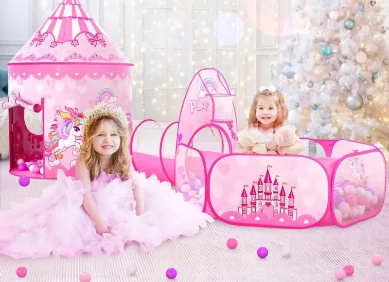 3 In 1 Kid Tent House Play Toy Tunnel Crawling Playhouse Castle Portable Children Ocean Ball Pool Pit Baby Folded Indoor Outdoor