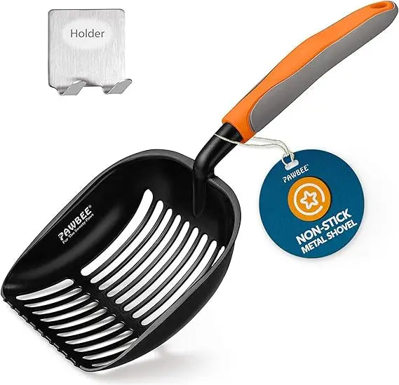 PAWBEE Metal Cat Litter Scoop, Premium Non-Stick Cat Litter Scooper with Holder, Deep Shovel metal pooper scooper, Long Non-Slip