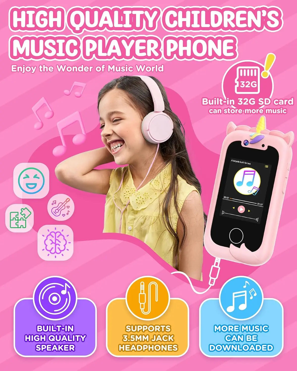 Kids Smart Phone Girls Toy: Christmas Birthday Gifts for Girls Age 3-10 - Working Real Play Cell Phone - Toddler Toy Learning Ph