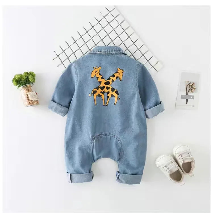 Baby clothes newborn jumpsuit denim romper spring and autumn boy girl romper baby fart romper romper cartoon giraffe romper