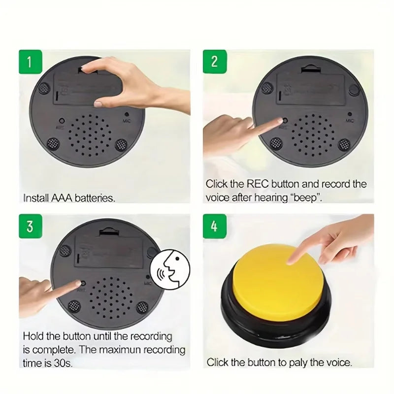 Dog Cat Communication Buttons Voice Recording Button for Pet Training Buzzer 30 Second Record Playback Interactive Pet Toys