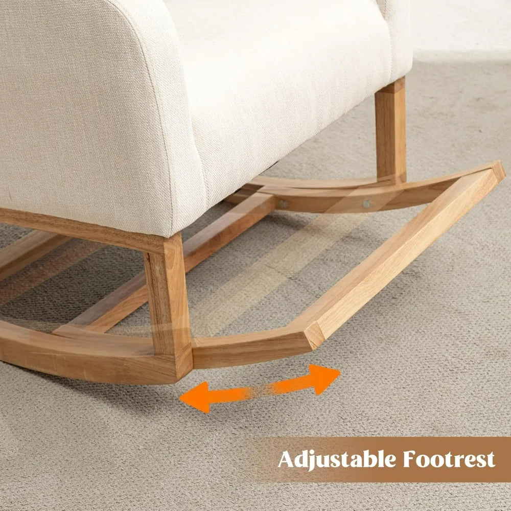 Rocking Chair Nursery, Nursing Rocking Chairs For Mom Nursery, Comfy Wingback Glider Rocking Armchair With Foot Rest And Side Po