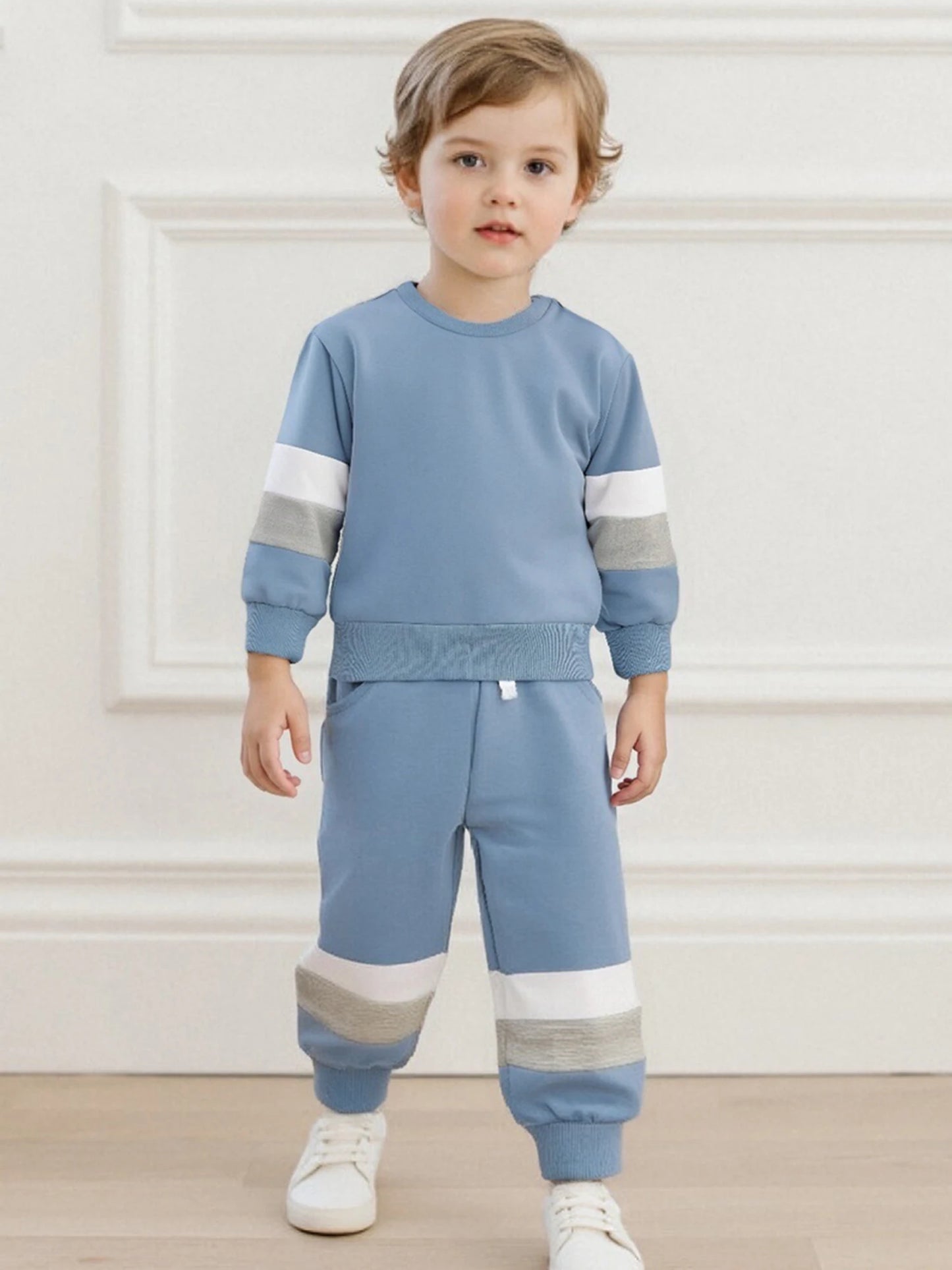 Toddler Boys Outfit Striped Hoodie with Drawstring Joggers Set Casual Long Sleeve Pullover and Elastic Waist Pants for Baby