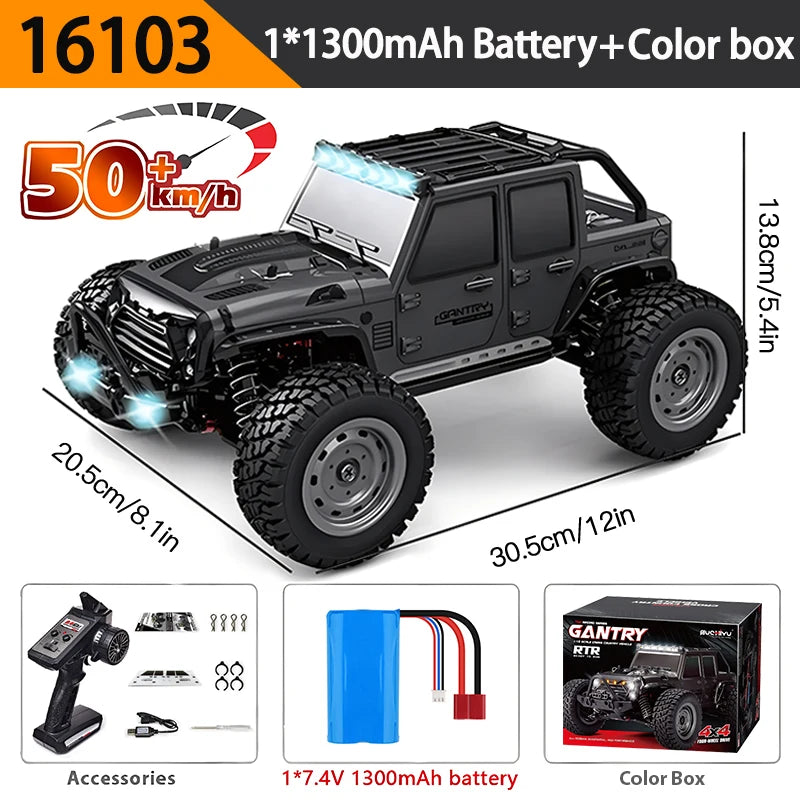 16101/16102Pro 50/70Km/h High Speed 4WD RC Car With LED Remote Control Cars Alloy Climbing Racing All Terrain Off-Road Truck