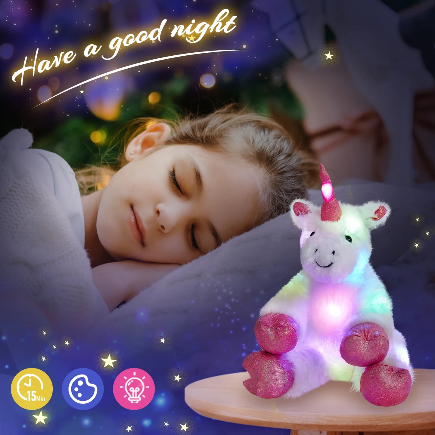 Glowing Unicorn Plush Toy, Cuddly Unicorn Stuffed Animal With Lights, Mother's Day Favors