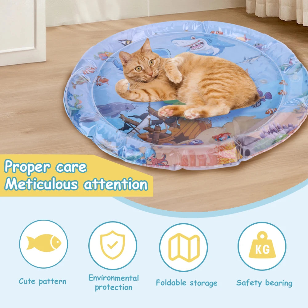 Extra Thick Aqua Interactive Cat Play Mat Cat Toys Bored Pet Animals Cat Kicker Toys Self Play Mat for Running Water Fun
