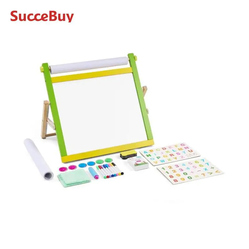 SucceBuy Tabletop Children Magnetic Drawing Board 3-in-1 Double-Sided Wooden Kids Art Easel with Painting Accessories for Girls